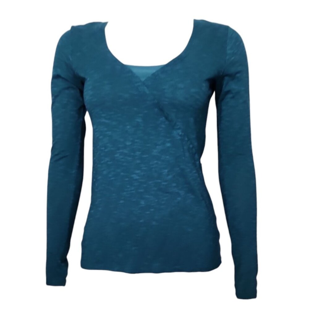 Horny Toad Top Womens Size S Small Solid Teal Blue Long Sleeve Organic Cotton